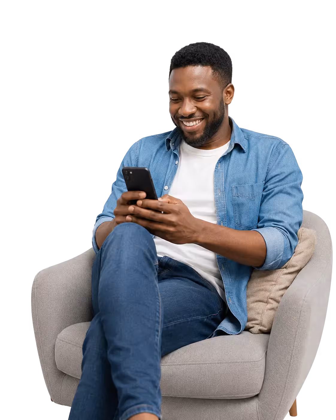 Smiling Toritask user checking tasks on a phone